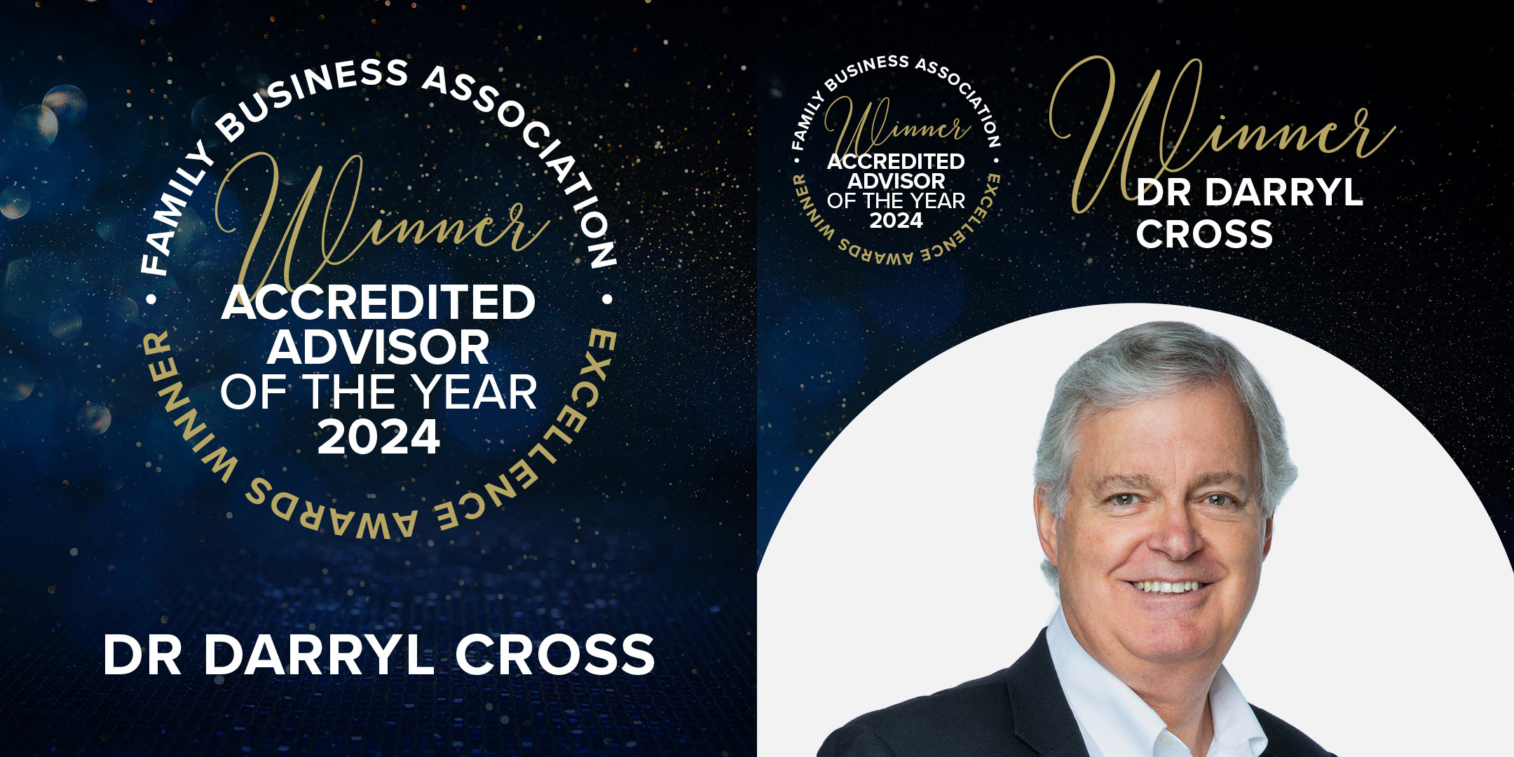Darryl Cross receiving 2024 accredited advisor of the year award from family business australia